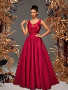 V-Neck Satin Ball Gown