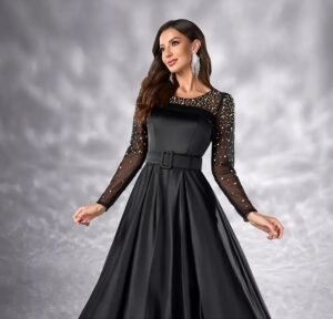 Beaded Gown with Belt