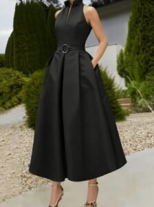 Halter Neck Belted A-Line Midi Dress